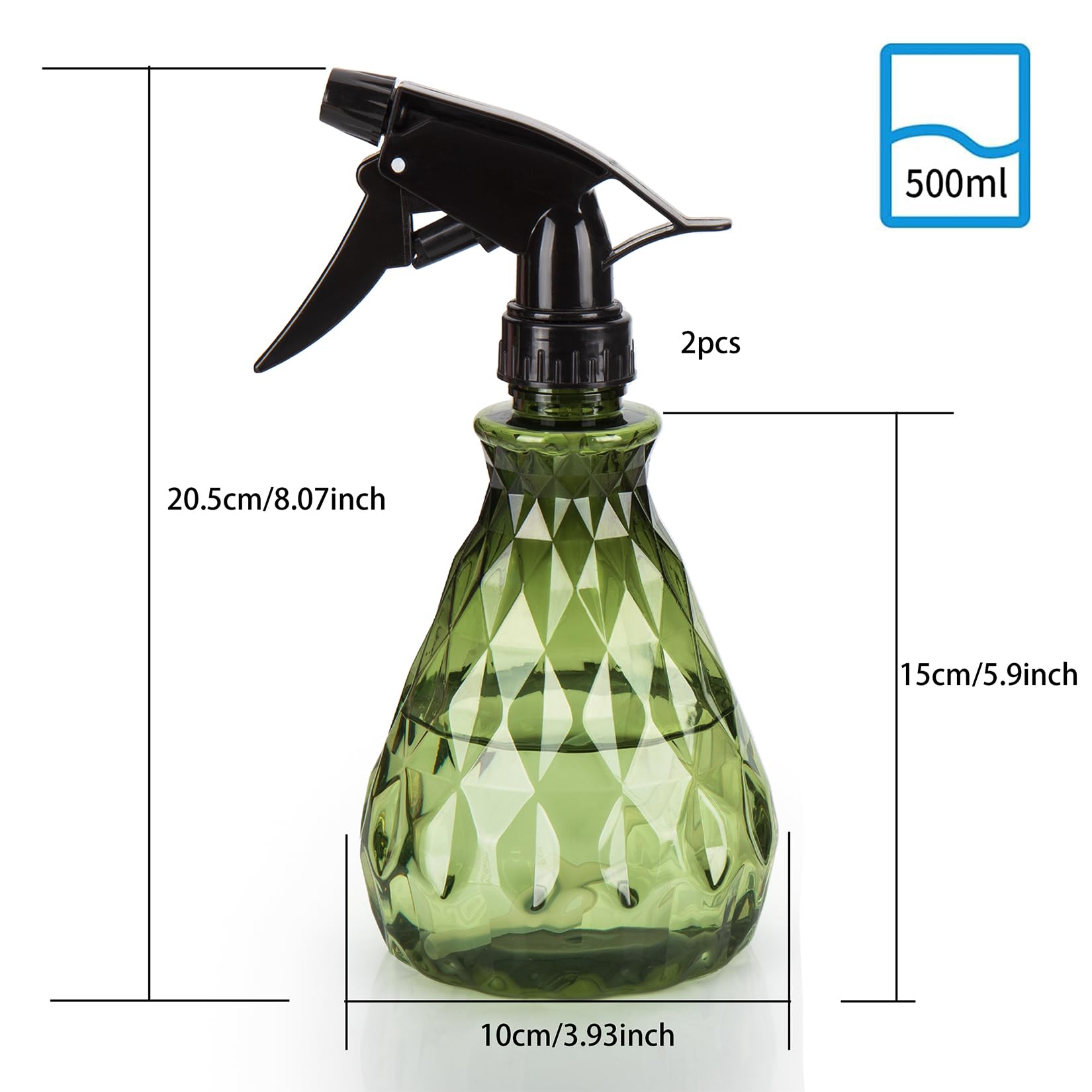 2 Vaporisateurs 500ml Vide | Bouteille Spray Réutilisable | Pour Plantes, Nettoyage, Soins
