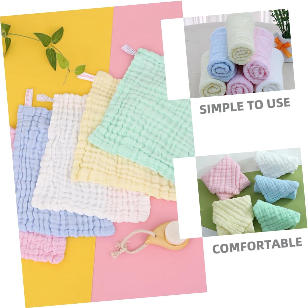 5pcs Boy Girl Washcloth Cotton Absorbent Face Towels for Toddlers Soft and Breathable Cloths for Newborn Care and Gentle Skin
