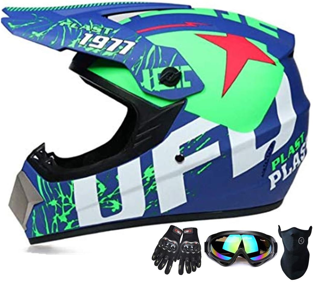 Motocross Helmet ATV Motorcycle Helmet SUV Mask + Goggles + Gloves,Pentagram Dirt Bike Downhill Off-Road Mountain Bike Helmet 4-Piece Set Unisex
