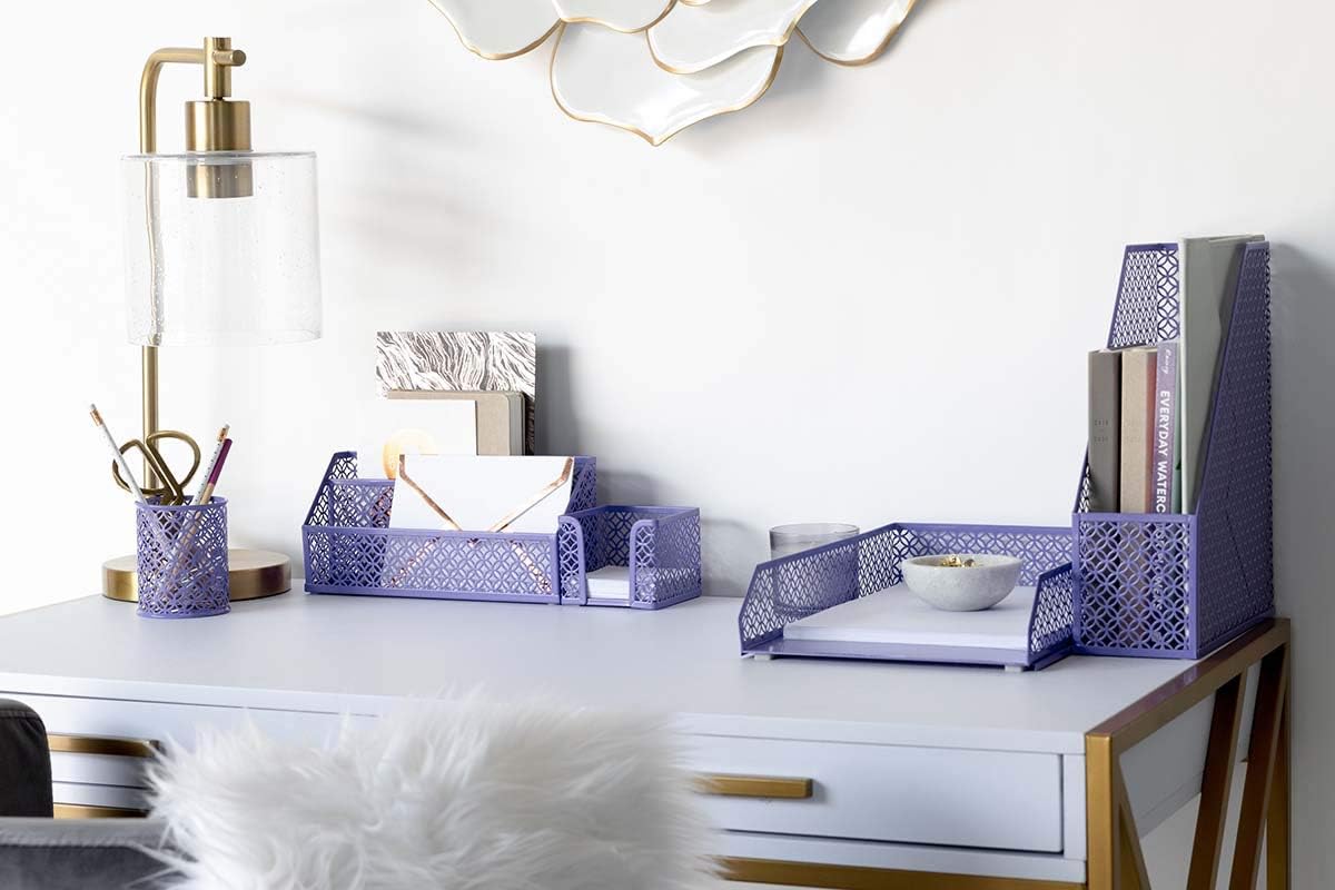 Blu Monaco 6 Piece Purple Desk Organizer Set - Desk Organizers and Accessories for Women - Cute Office Purple Desk Accessories - Desktop Organization : Clothing, Shoes & Jewelry