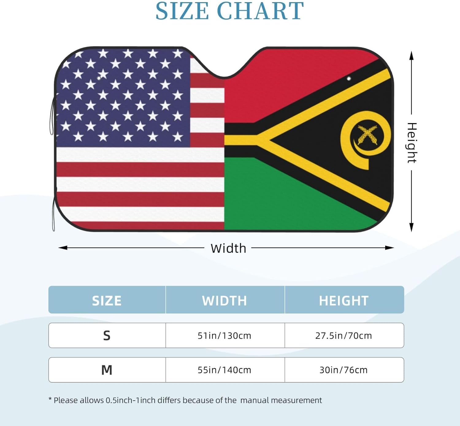 America Vanuatu Friendship Flag Foldable Car Windshield Sunshade Blocks Heat and Sun Glare Uv Rays