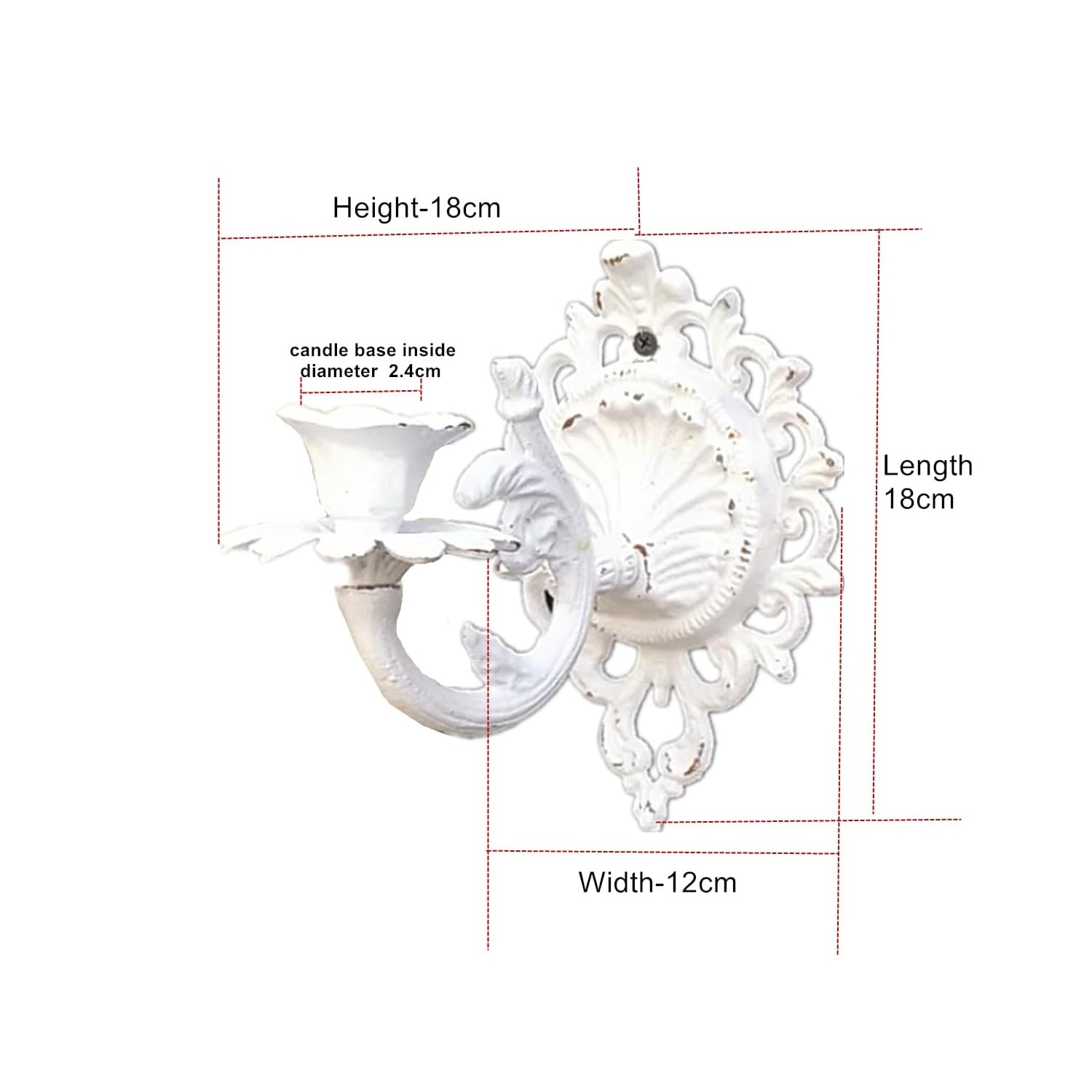 Lot de 2 bougeoirs muraux en fonte style shabby chic à suspendre pour mur, appliques murales, décoration de cheminée de salon (blanc)