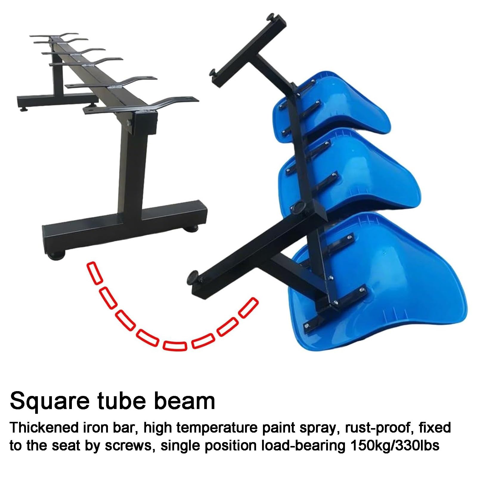 Banc de Salle D'attente 3 Places, Banc avec Structure Métallique en Plastique, Chaises sur Poutre pour Salle D'attente, Aéroports, Hôpitaux, Stades, Banques(Black)