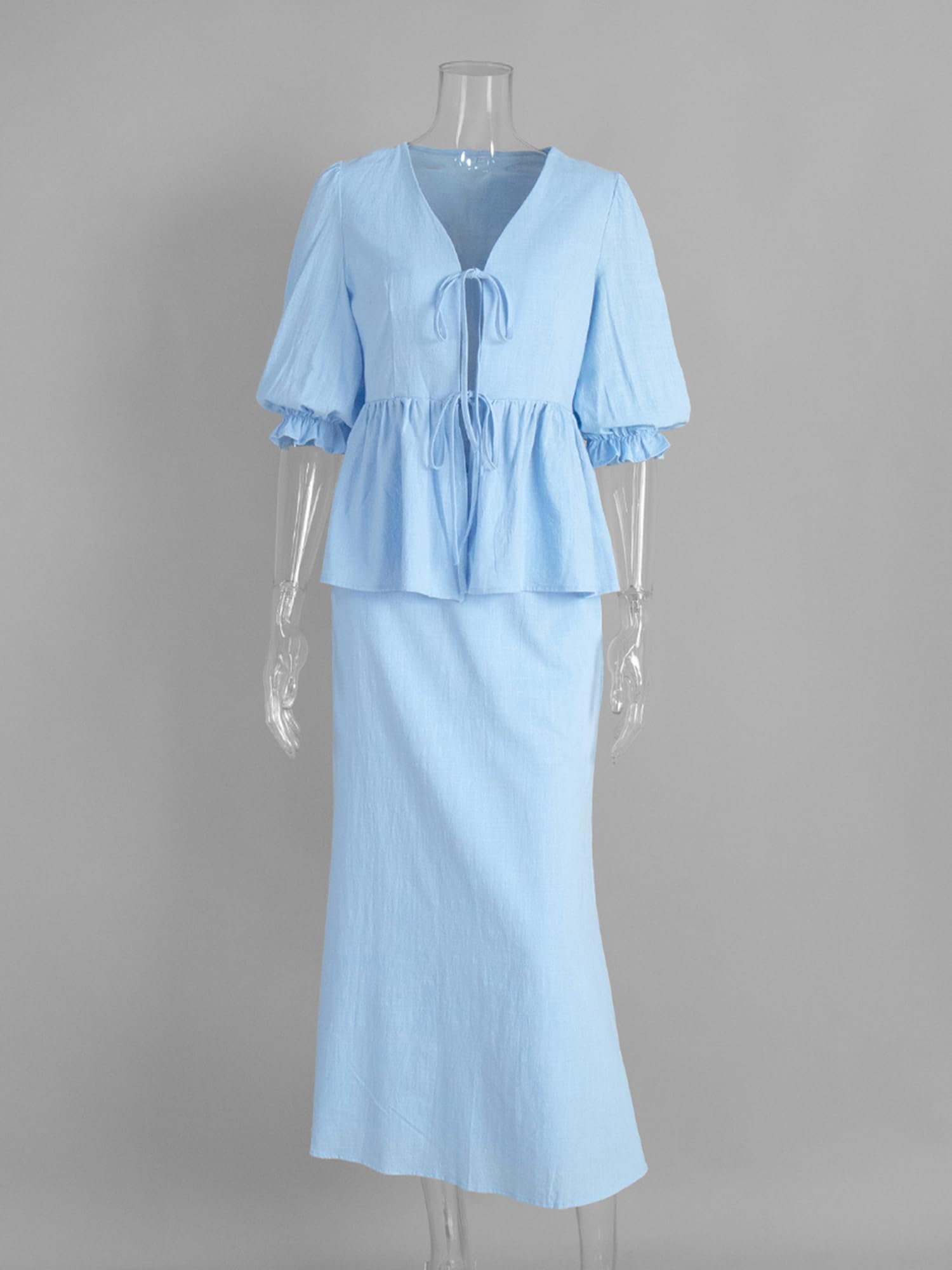 Damski 2-częściowy zestaw bawełnianych bluzek, topów, maxi, eleganckie, długie spódnice, stroje dwuczęściowe, na wiosnę, lato, urlop, odświętne, na co dzień
