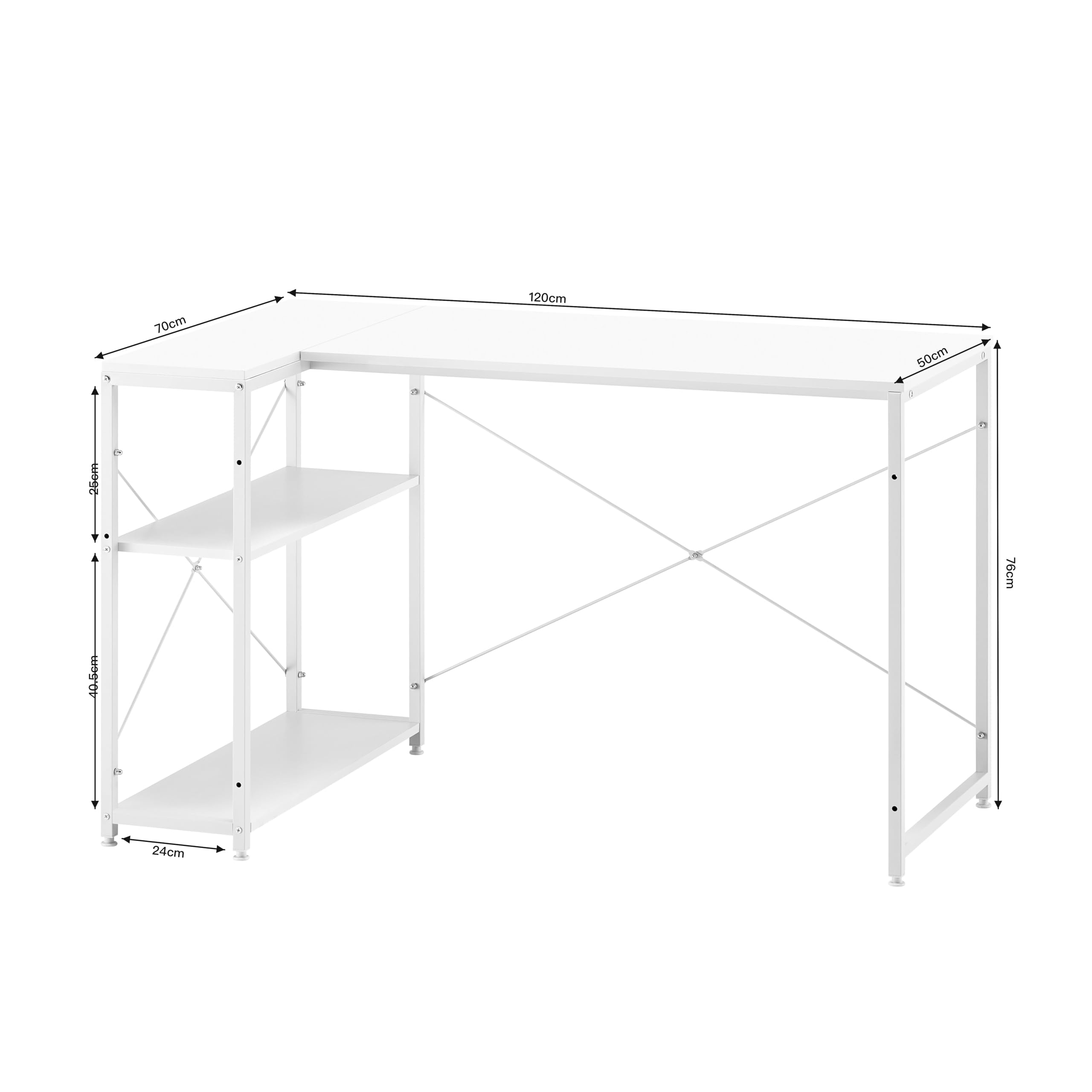 Garvis Eckschreibtisch 120x50 cm – L-Form Gaming Tisch mit Regal – Computertisch für Homeoffice(Weiß)