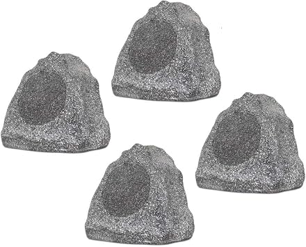 Theater Solutions 4R6G Outdoor Granite 6.5" Rock 4 Speaker Set for Deck Pool Spa Yard Garden