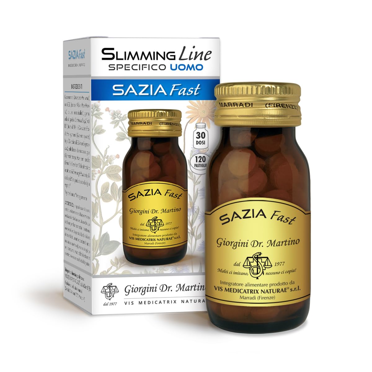 Dr Giorgini SAZIA FAST UOMO pastiglie - 48 g (integratore a base di guar che facilita la sazietà, gymnema, per controllare il senso di fame e glucomannano)