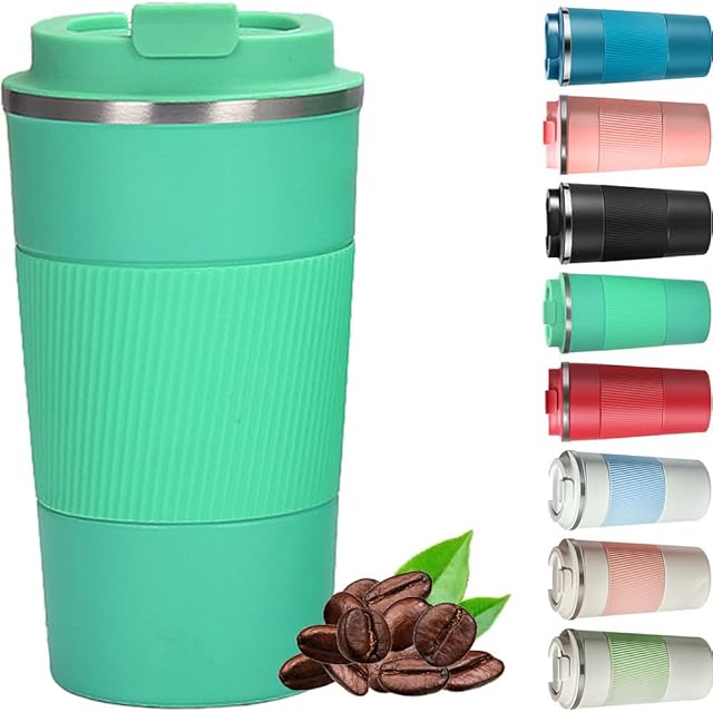 Travel Mug, Insulated Coffee Cups, Reusable Coffee Mug with Leakproof Lid, Vacuum Insulated Mugs, Stainless Steel Thermal Mug for Hot Cold Drinks (Green, 510ml)