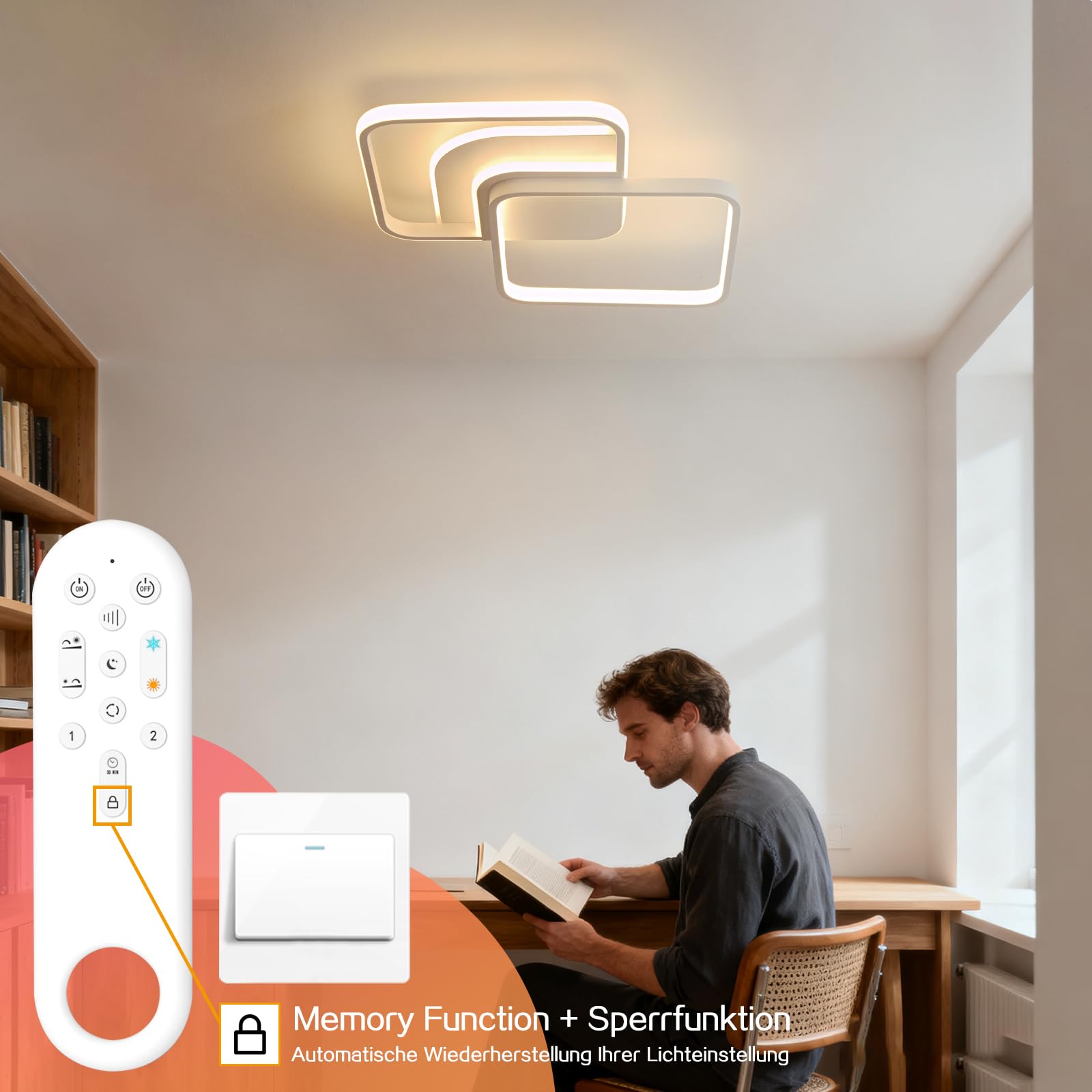 Plafoniera LED Dimmerabile 65cm, 45W Moderna Lampada da Soffitto con Telecomando, Stufenlos 2800-6000K Ceiling Light per Soggiorno, Dormitorio, Camera, Cucina- Bianco
