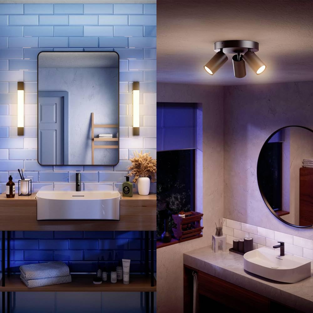 PHILIPS Rover LED Spiegelleuchte quadratisch, ideal geeignet für das Badezimmer, 10 W, 1500 lm, 2700 K, Schwarz, IP44, wasserfest