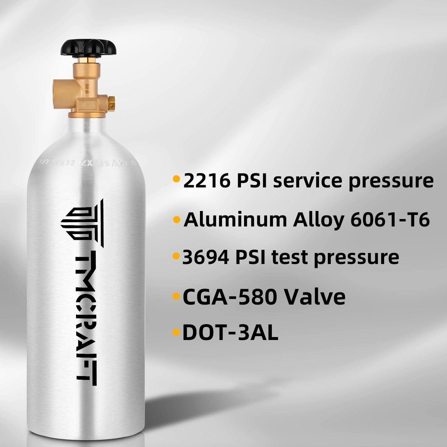 TMCRAFT 15 Cu.Ft Nitrogen Cylinder, High-Strength Aluminum Alloy Inert Gas Tank, DOT Approved Gas Tank with CGA-580 Valve (Ships Empty)