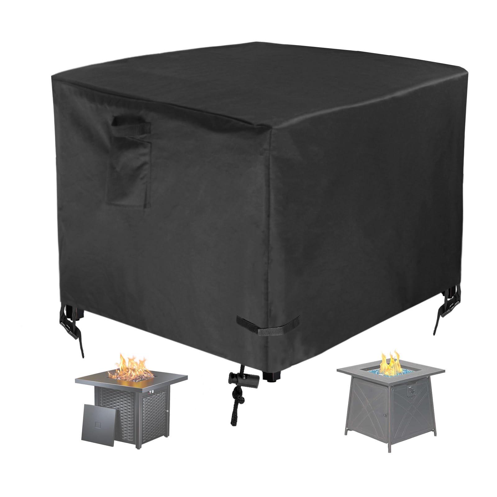 32 Inch Gas Fire Pit Cover for 28-32 Inch Square Fire Pit Tables, Heavy Duty 600D Waterproof & Windproof 32 x 32 x 24 Inches Patio Firepit Cover, Black