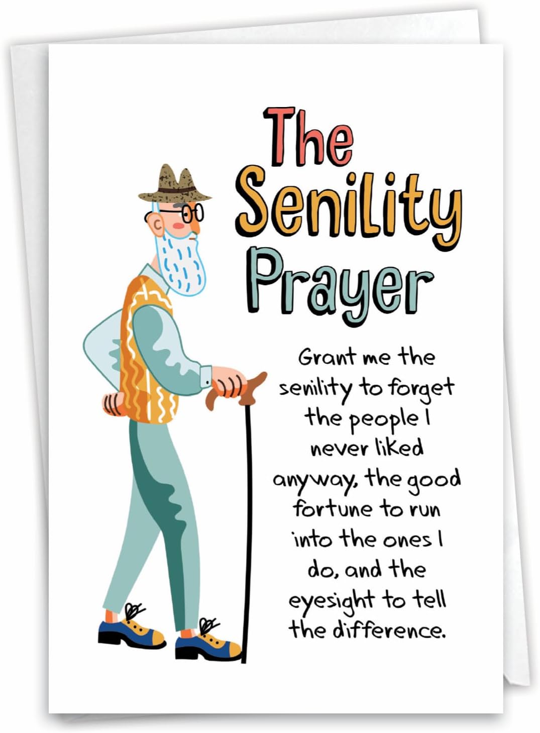 1 Funny Happy Birthday Notecard - Old Men Humor Greeting Card with Envelope - Man's Senility Prayer C9348BDG