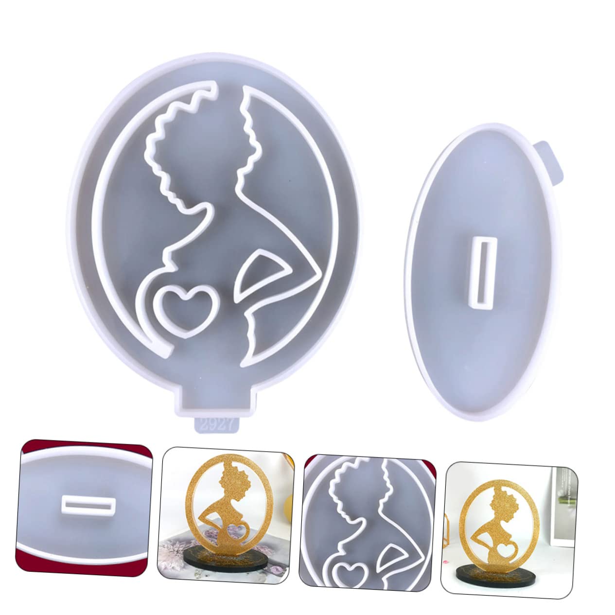 Housoutil 5 Ensembles Moule d'ornement d'amour Ornements Fondant Silicium Outil de Moulage d'ornement Moule de Parure fête des mères Moule décor Femme Enceinte Gel de silice Blanche