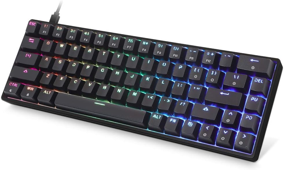 Betolye Compact Mechanical Gamer Keyboard, 68Keys RGB Backlit ABS Double-Shot Keycaps Hot-swappable Gateron Optical Brown Switch Programmable USB Wired Keyboard for PC Mac PS4 Gaming Console