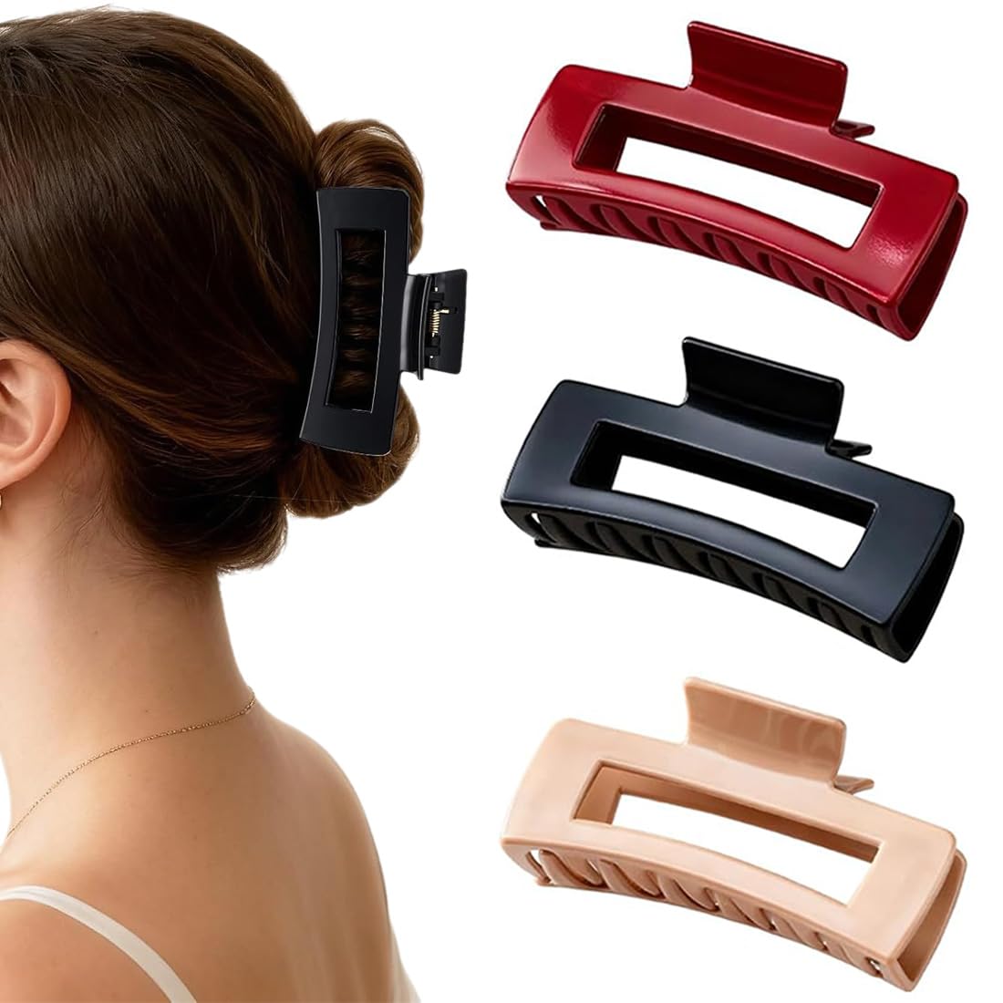 3 Pezzi Mollettone Capelli Donna, Molletta per Capelli in Silicone Morbido, Pinza per Capelli Antiscivolo, Resistenti Fermagli per Capelli a Doppio Dente, per Donne, Ragazze