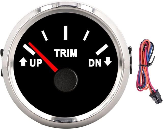 Aramox Marine Boat Trim Gauge, 52mm Marine Boat Trim Gauge UP DN IP67 Waterproof Red Backlight 0190 Ohm Signal for Yacht Fishing Boats(Black)