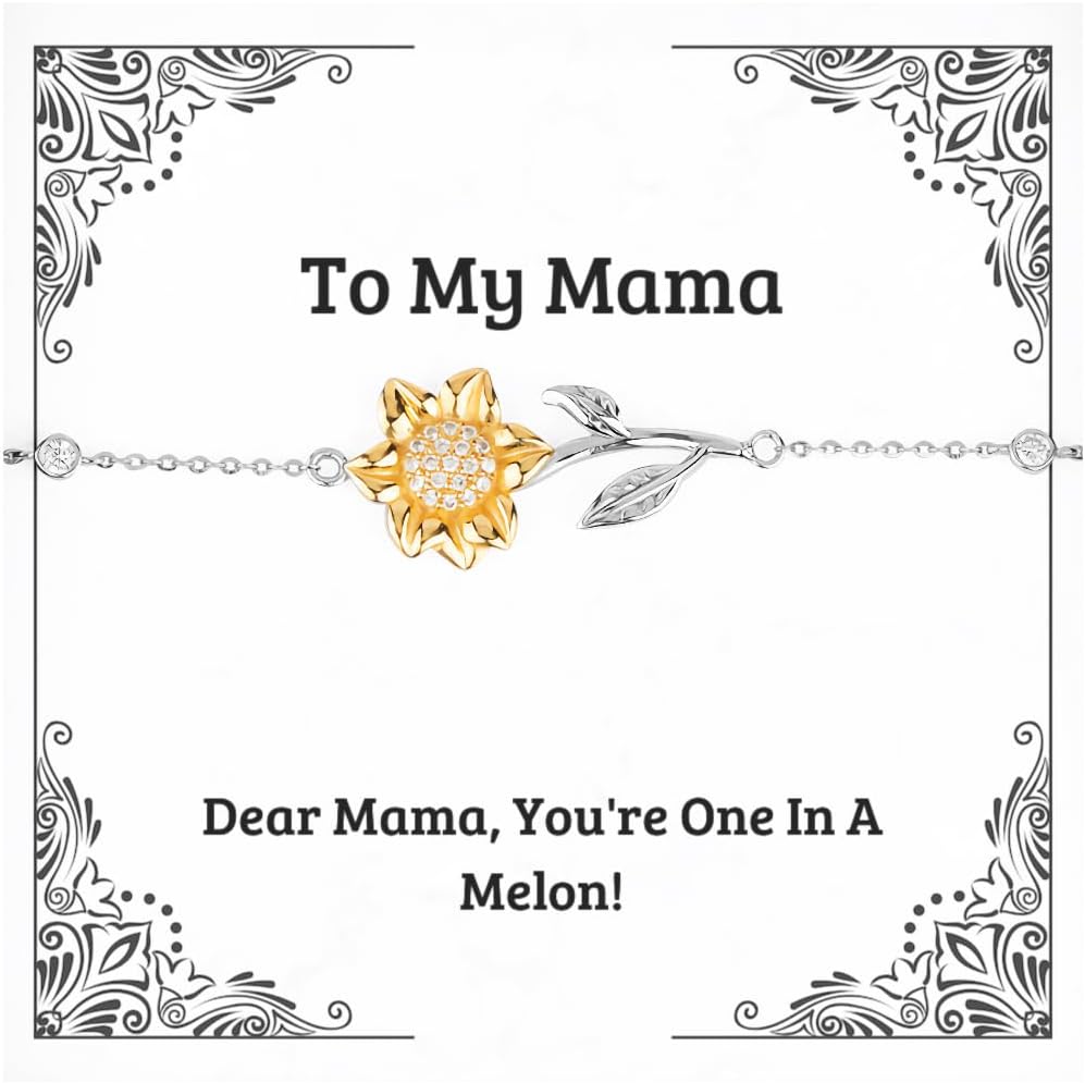 Nice Mama Gifts, Dear Mama, You're One In A Melon!, Mama Sunflower Bracelet From Daughter, Gifts For Mom, Sunflower bracelet gift, Sunflower jewelry gift, Sunflower bangle bracelet, Sunflower charm