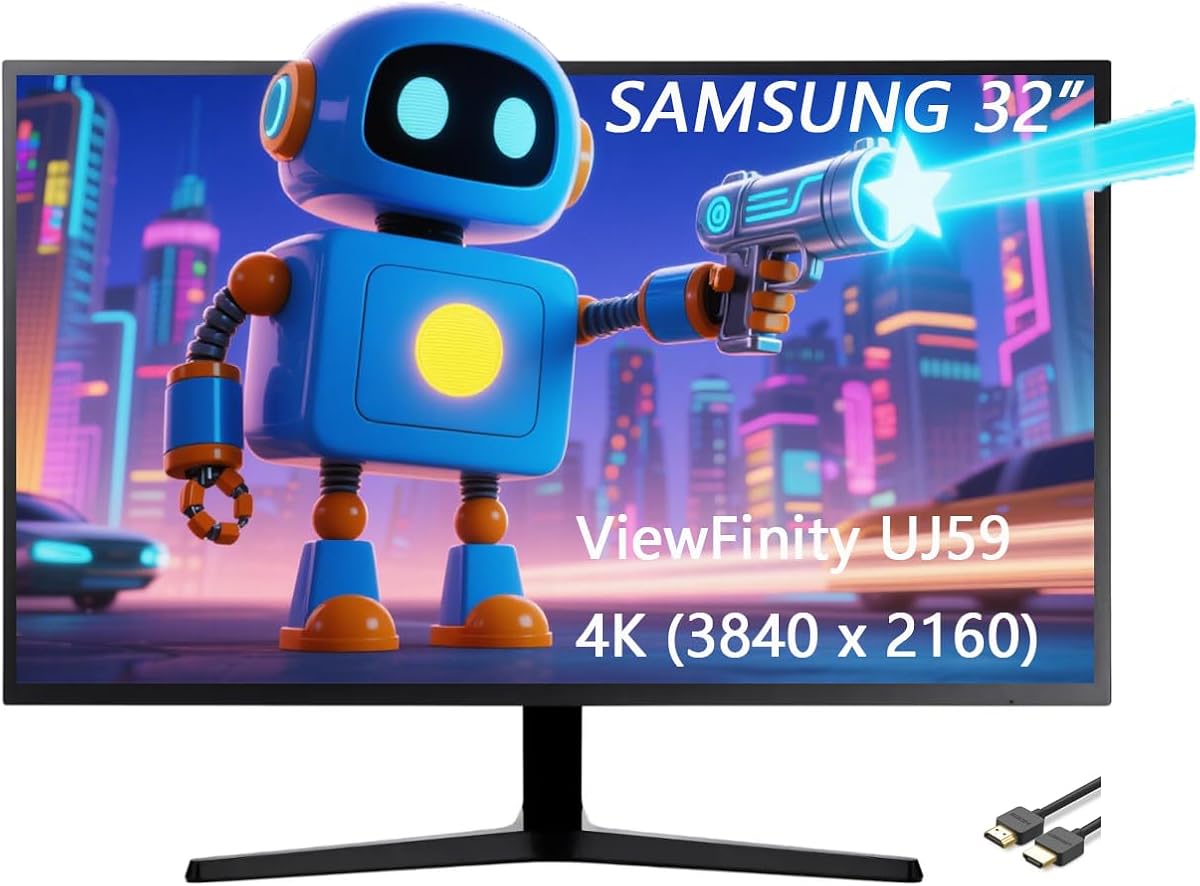 Samsung 32" ViewFinity UJ59 Series LED Monitor, 4K UHD (3840x2160), 60Hz, HDMI, FreeSync, Display Port, Eye Saver,Flicker Free Mode, Dark Gray, with GSF HDMI Cable