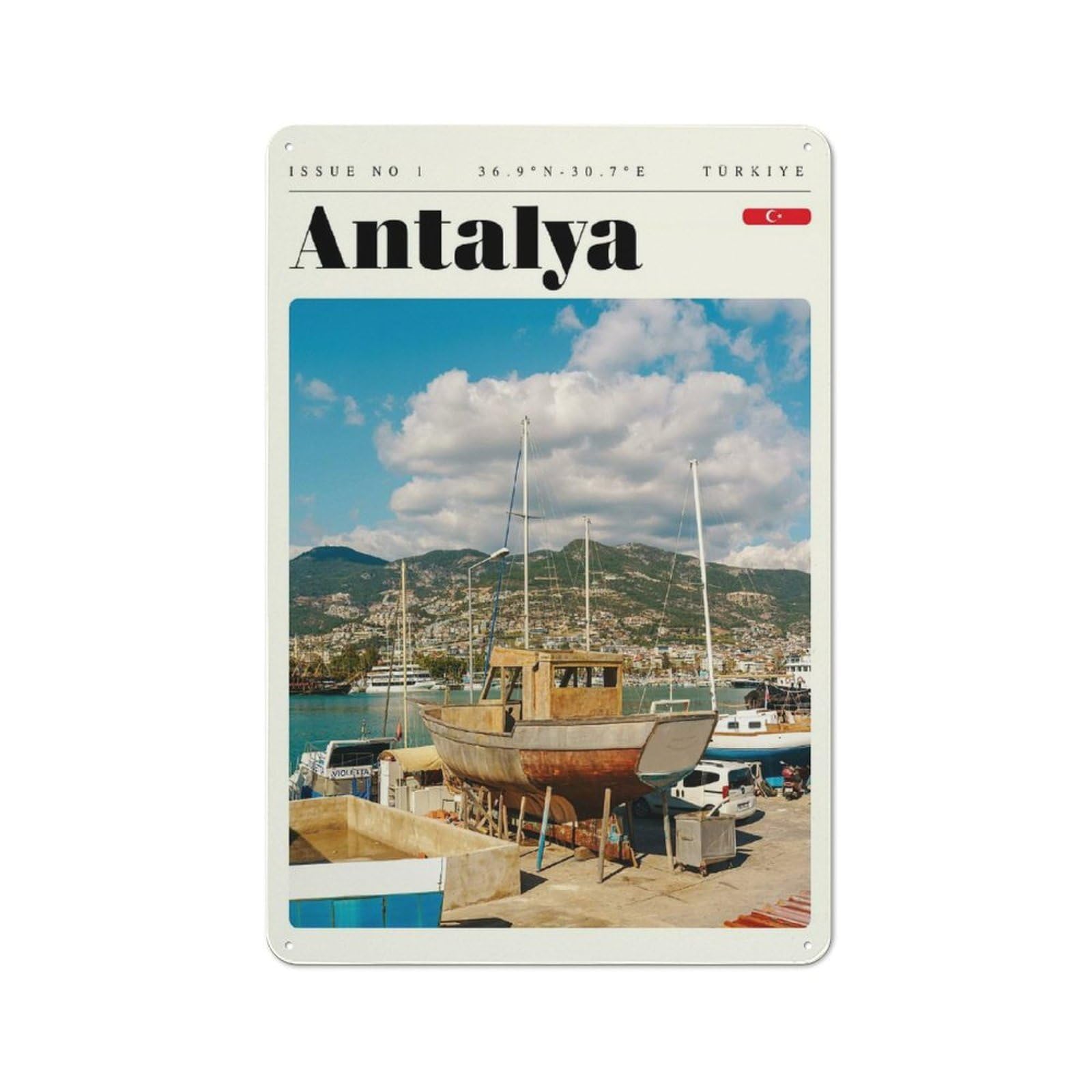 Junmoney Style-5 Classic Antalya Turkey Travel Art Metal Wall Plaque 30X20cm, Nostalgic Wall Art For Living Room, Hallway, Kitchen Or Cafe