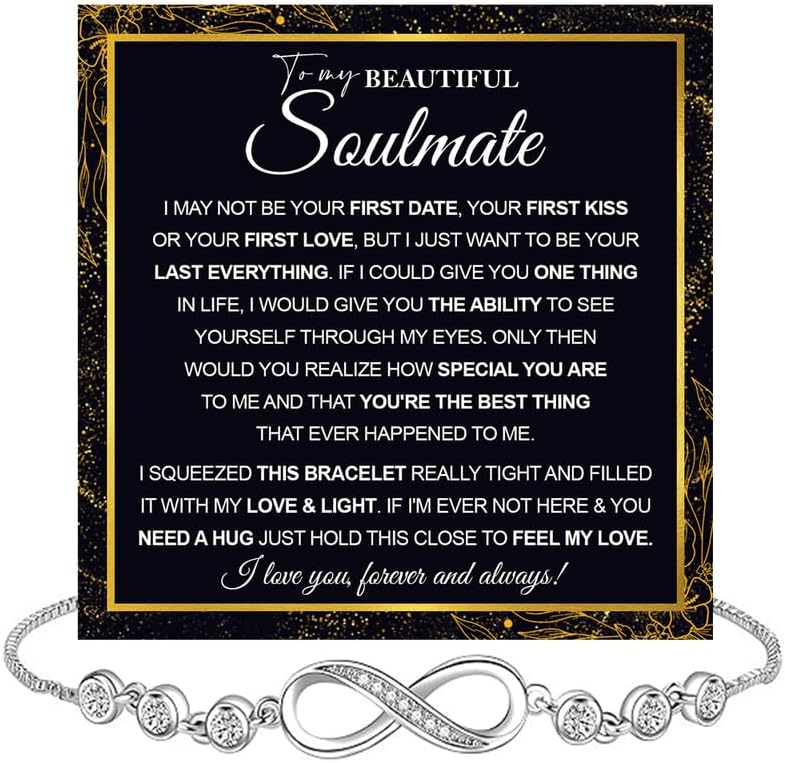 To My Beautiful Soulmate Bracelet For Women, Soulmate Bracelets For Wife From Husband, Gifts For Girlfriend Bracelet, Infinity Knot Bracelets For Fiance With Heartfelt Message Card
