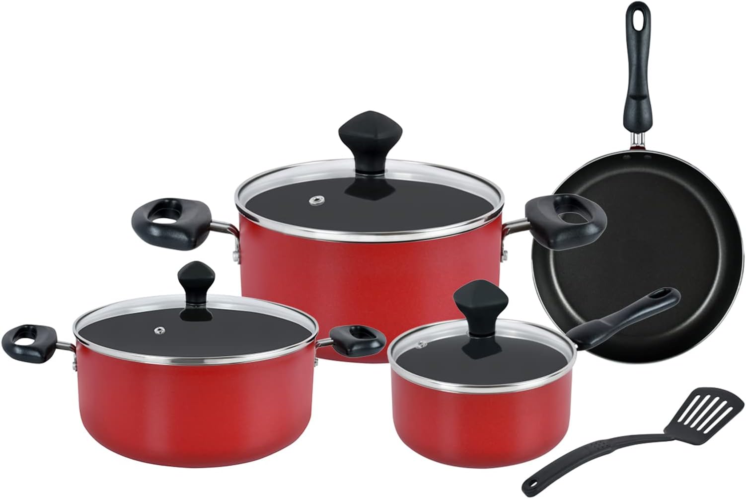 8 Piece Non-Stick Cast Aluminium Cookware sets | Induction Base | Non Stick Aluminium | Casserole | Milk Pan | Fry Pan - Red