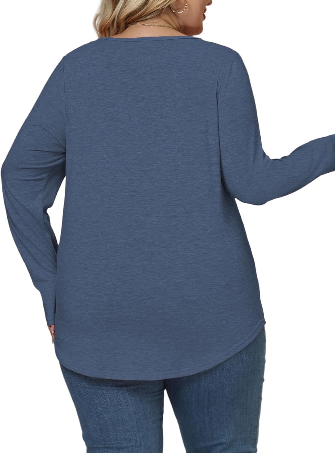 VISLILY Plus-Size-Tops for Women Trendy V Neck T Shirts Casual Long Sleeve Dressy Cute Blouses Loose Fit Tunics Tees XL-5XL - Image 3