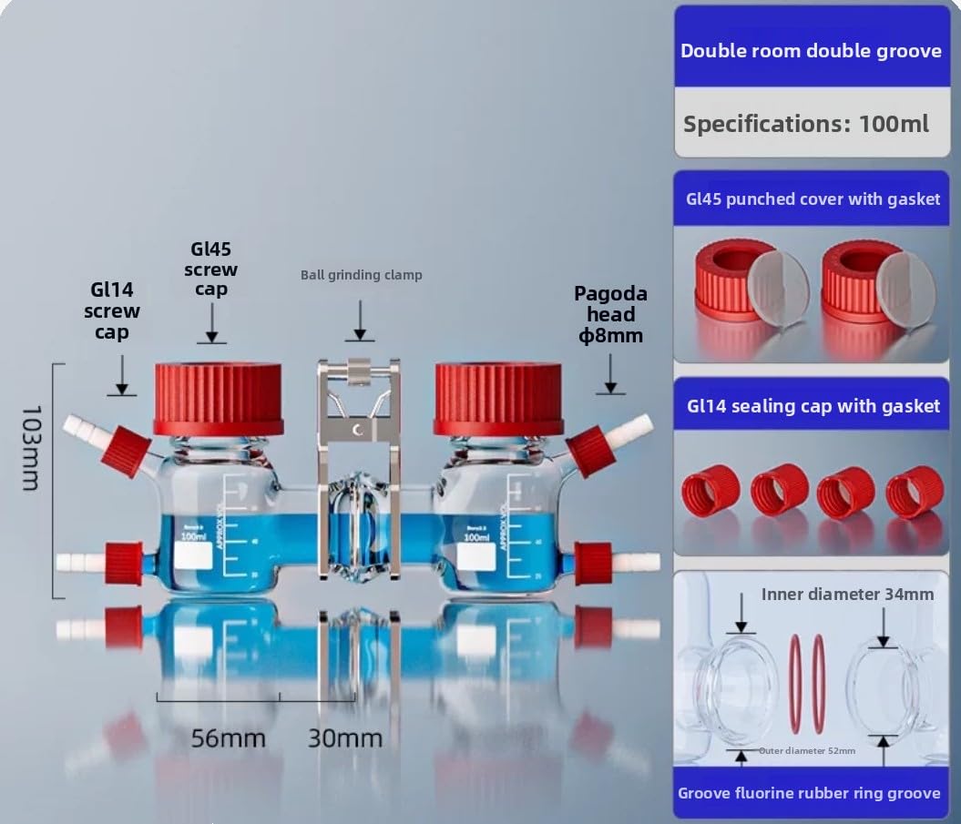 Zweikammer-Marine-Brennstoffzellenreaktor – Elektrolysezellen-Glasreaktor for den Laborgebrauch, 1 Stück(1000ml)