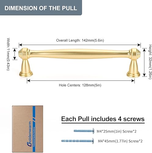 Miniatura 3 de goldenwarm 10 tiradores dorados de cajones de 5 pulgadas, manijas de gabinete doradas, herrajes de latón para cocina, manijas de cajón doradas