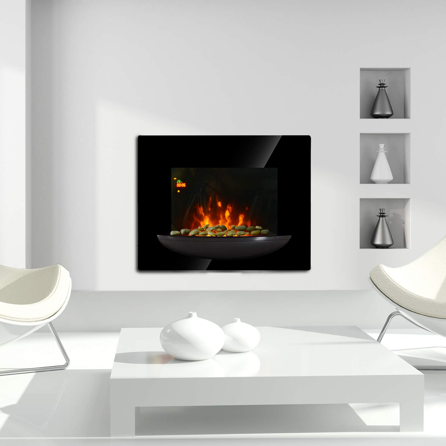 1800W Wall Mounted Electric Fireplace Heater Flame Heat 7