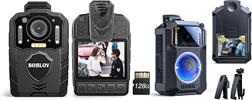 BOBLOV KJ25 1080P 128G Body Cam, 3000mAh with 10-13Hrs Recording M11 Police Body Camera 3.2K Body Camera with Big Button