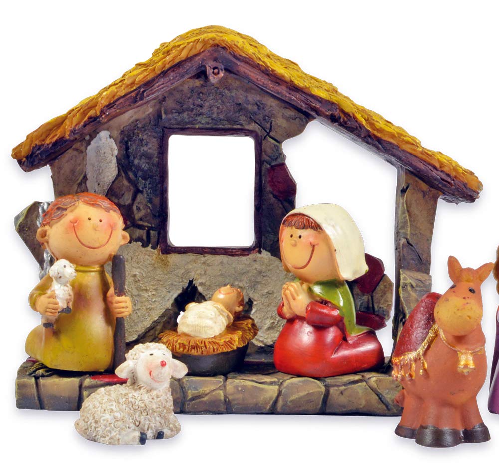 Riffelmacher Kinder Krippenfiguren Set mit Stall 12-TLG. 78356-2,5-9cm - Polyresin Weihnachtskrippe Jesus Geburt Weihnachtswunder Heiligabend Weihnachten Dekoration