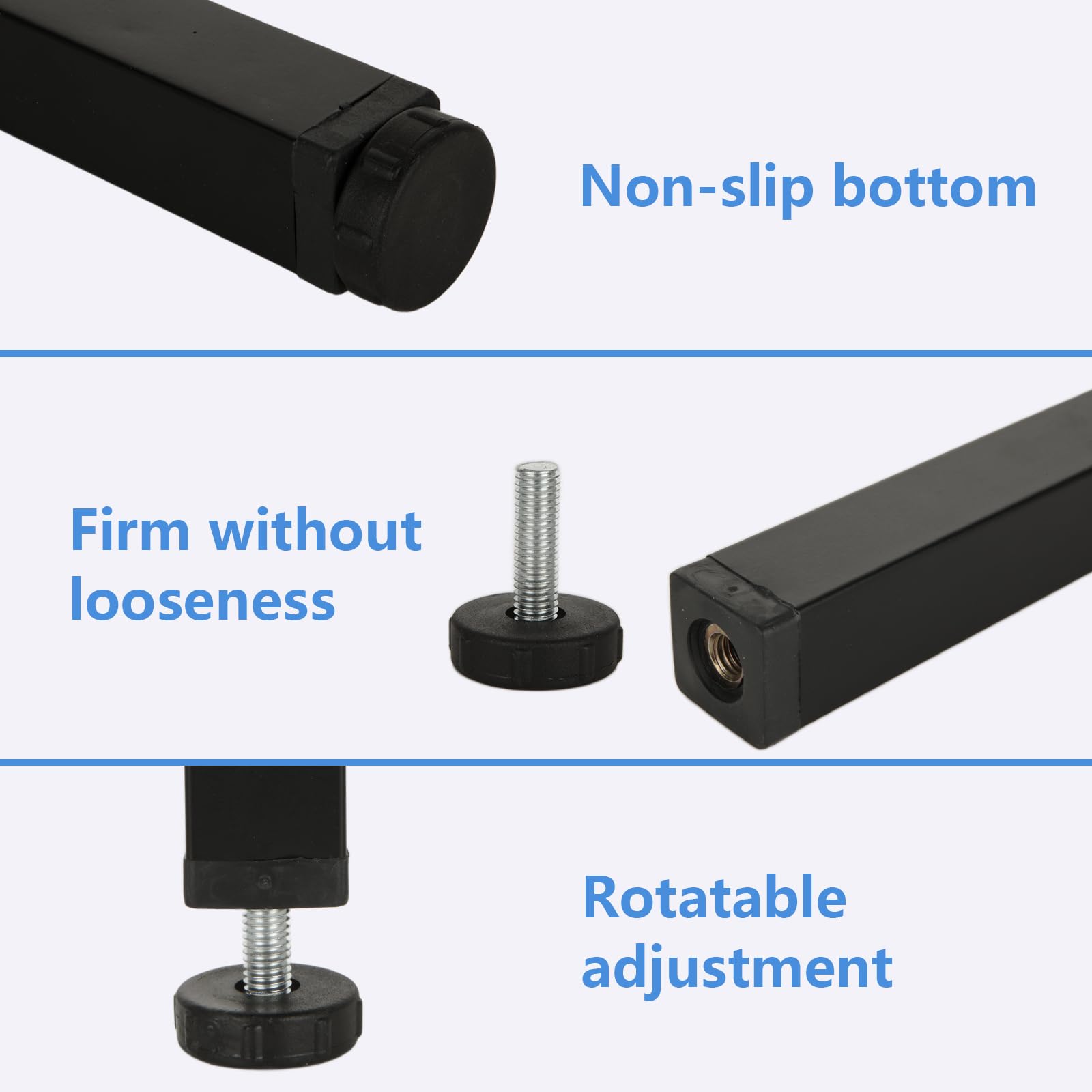 MIVIDE Piedi Letto Universali per Rete a Doghe 20~22cm Regolabili, Gambe per Letto in Metallo, Nero