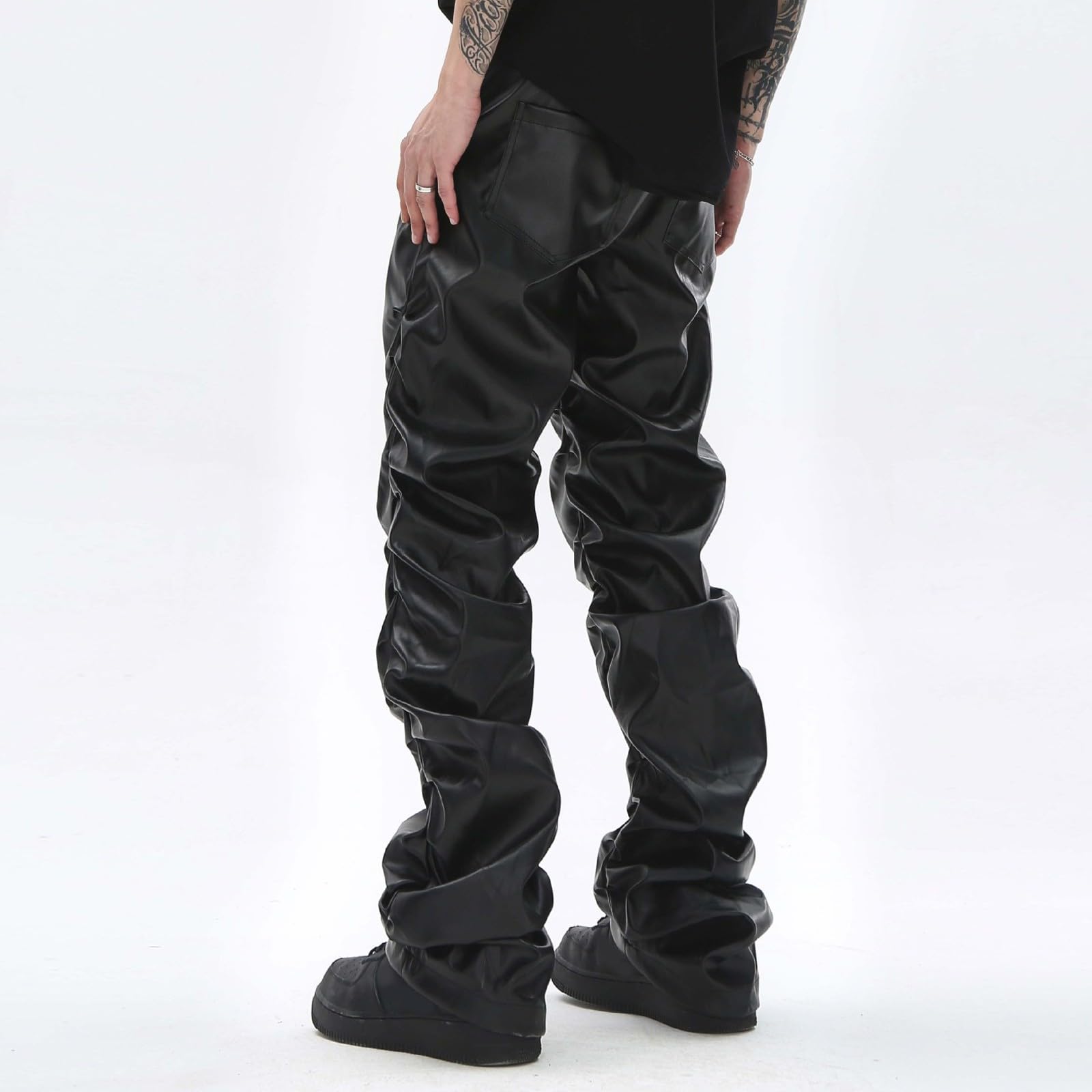 Pantaloni in pelle da uomo, in ecopelle, stile gotico, steampunk, sportivi, hip hop, streetwear, in pelle PU, pantaloni da motociclista, pantaloni punk, skinny, pantaloni da palcoscenico