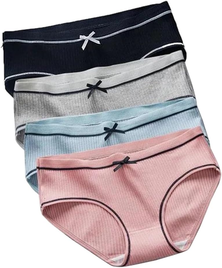4-Piece Set Panties Women Underwear Solid Mid-Waist Cotton Panties Women's Underpants Briefs