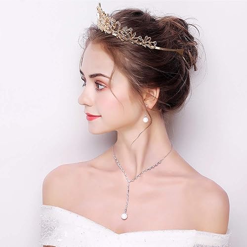 Miniatura 2 de Didder - Corona de tiara de cristal dorado, corona elegante de princesa con peines para mujeres y niñas, novia, boda, graduación, fiesta de
