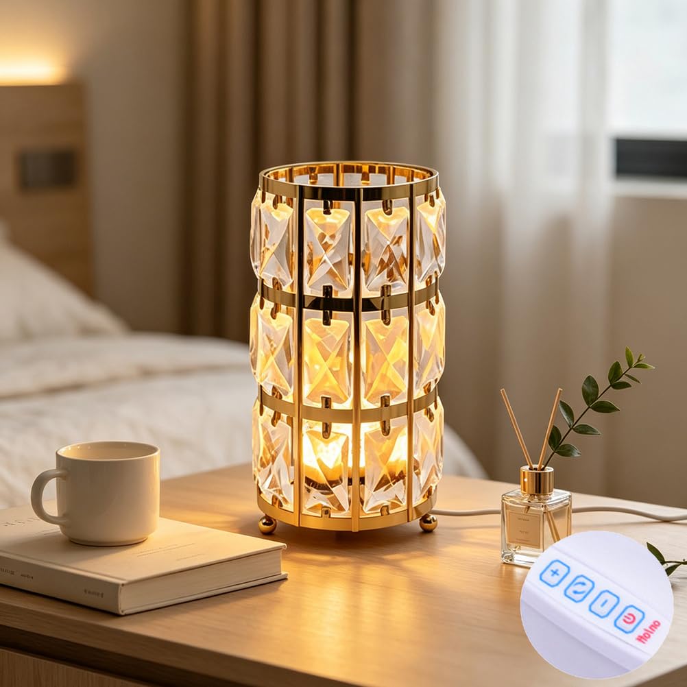 Kryształowa lampa stołowa, złota lampa LED z regulacją jasności, z przełącznikiem i kablem, 3 temperatury barwowe lampa na stolik nocny, kryształowa lampa dekoracyjna, lampka nocna do sypialni, salonu