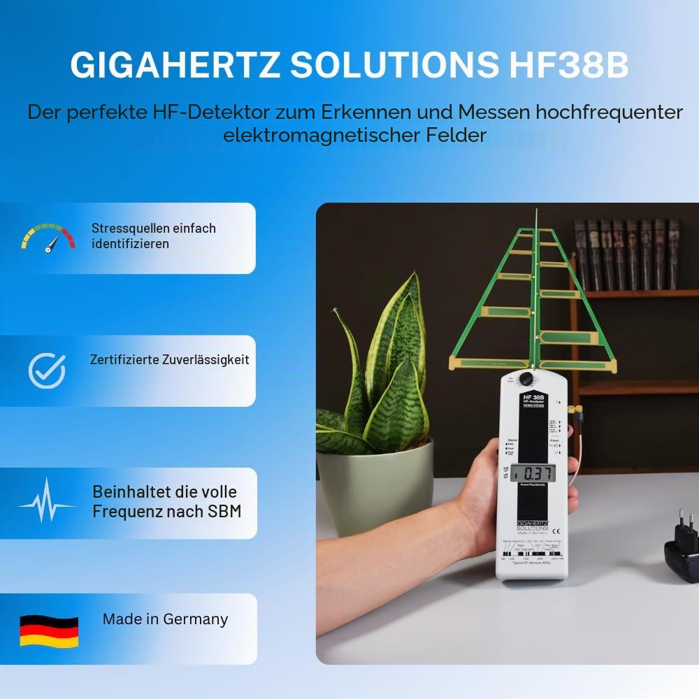 Gigahertz Solutions HF38B | Hochfrequenz Elektrosmogmessgerät | Präzise & zuverlässige Messung von Elektrischer & Magnetischer Feldstärke 800 MHz - 3,3 GHz | mit LogPer Antenne