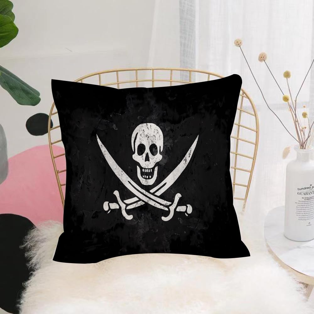 Hyosxw Retro Decoration Of Skull And Scimitar, Pira - A8 Cushion Cover,Throw Pillow Case Home Decorative For Living Room Bedroom Sofa Chair 18X18 Inch,Retro Decoration Of Skull And Scimitar, Pirate Logo,Pillowcase 45X45cm