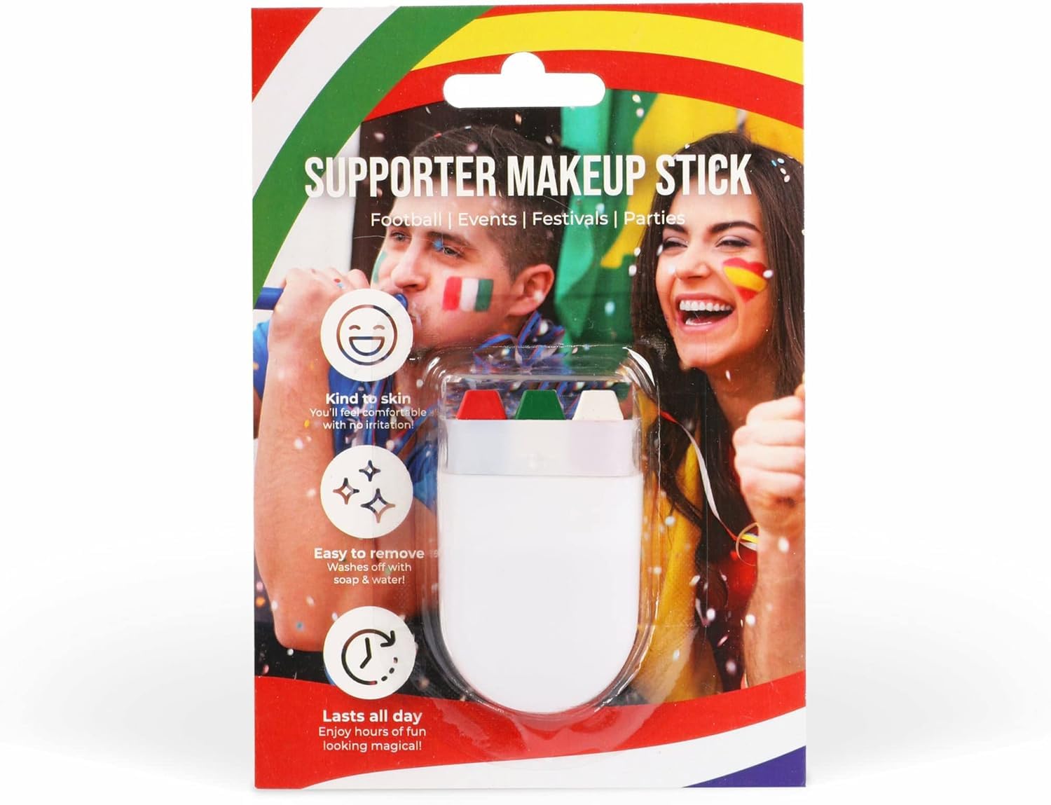 Barra de pintura facial roja, verde y blanca, paquete de 24 unidades, color rojo, verde y blanco, pintura facial para aficionados al deporte, maquillaje, fútbol, rugby, eventos deportivos