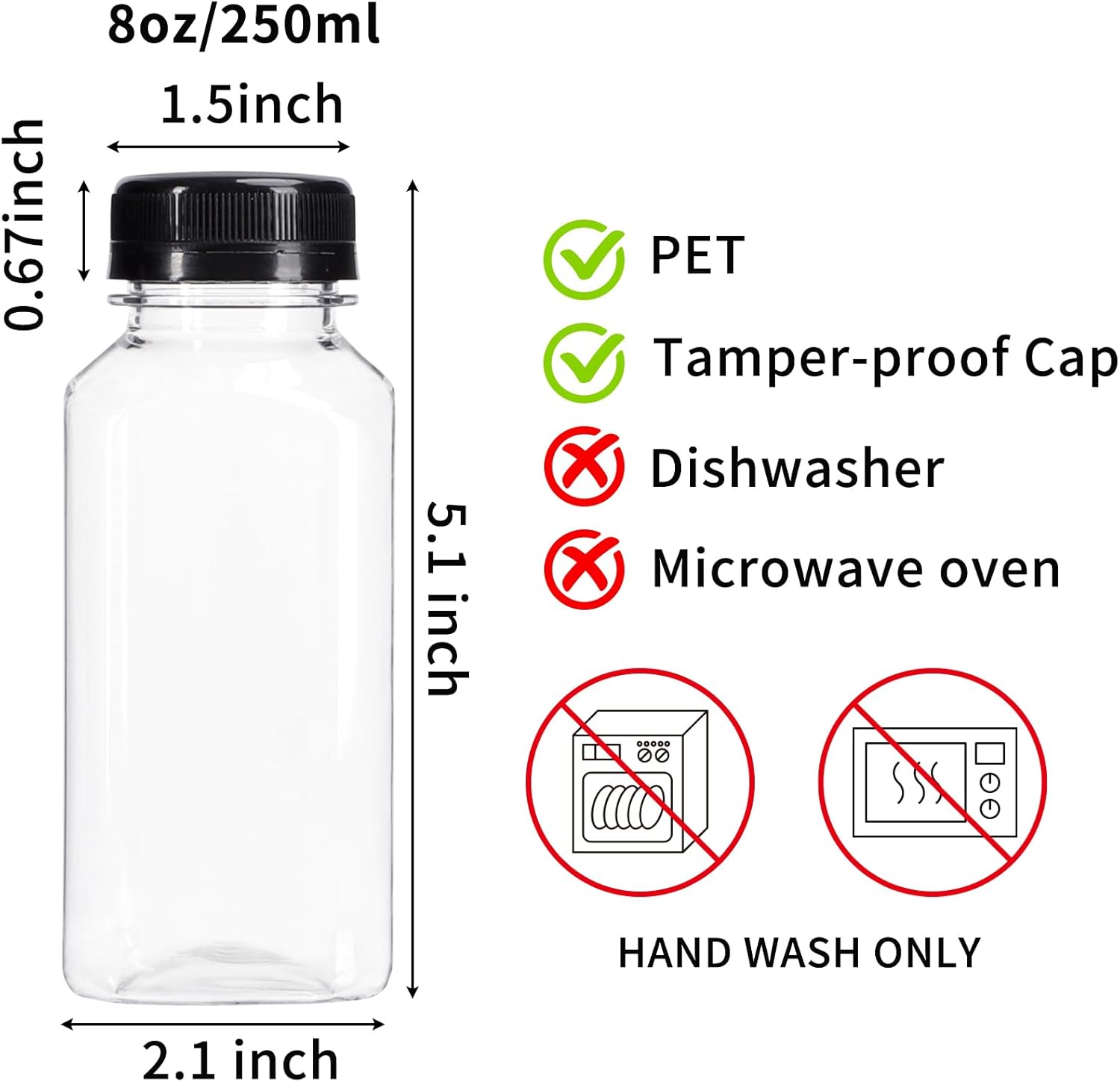 Moretoes 50pcs 8oz Juice Bottles, Plastic Bottles with Caps, Bulk Clear Beverage Containers for Juicing Drinking Milkshake Tea and Other Beverages - Image 2