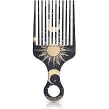 1PC Afro Pick Comb for Natural Curly Hair,Anti-Static,Portable Styling Hair Pick for Travel,Cute Afro Comb for Women Men and Girls T15-Stars Moon
