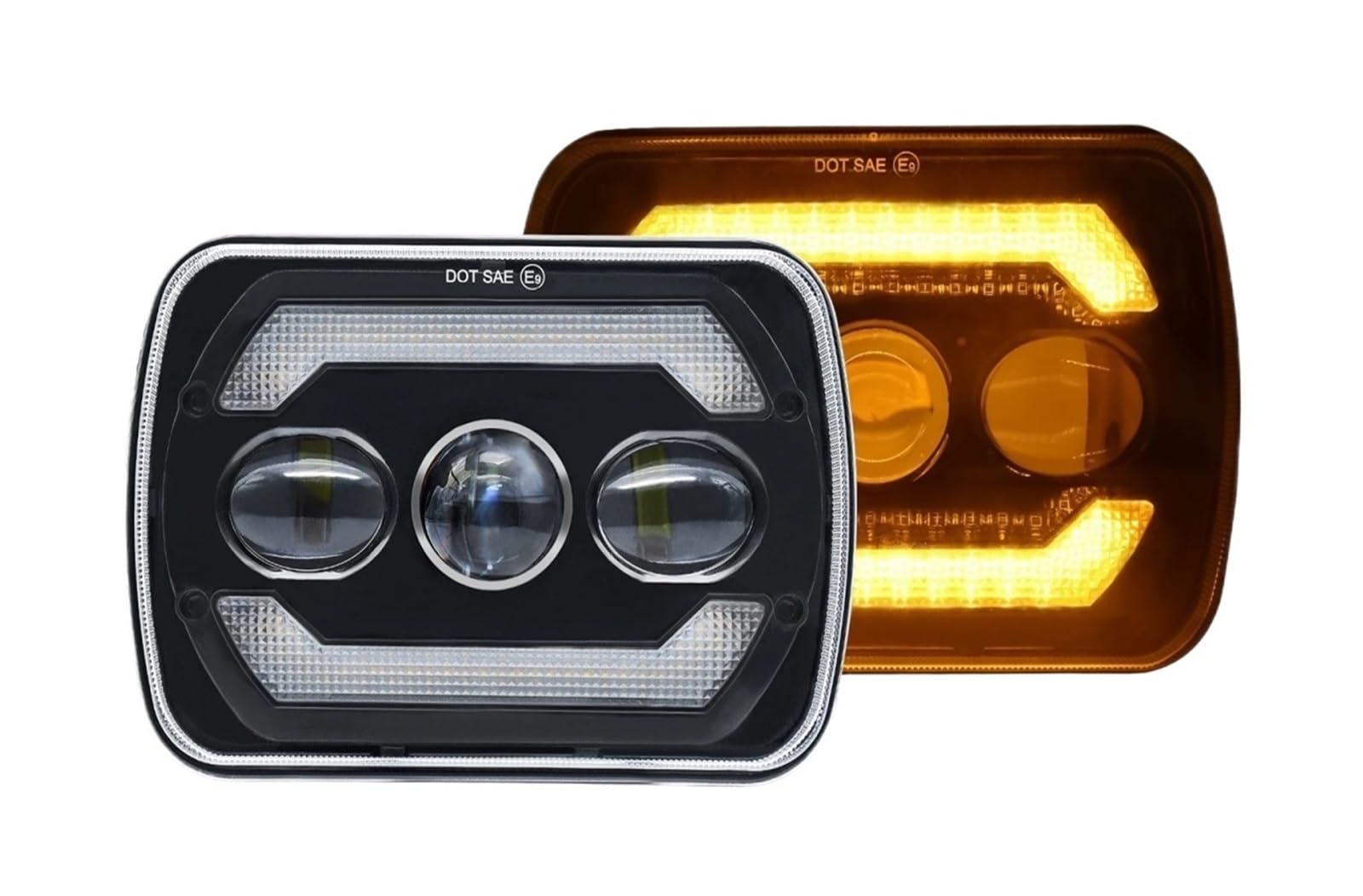 Fendinebbia 2 Pezzi Fari A LED Da 7 Pollici Con Abbaglianti/anabbaglianti Bianchi DRL Indicatore Di Direzione Ambrato Faro Quadrato Da 7'' 6000K 180W Gruppo Faro Anteriore