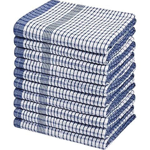 Westlane Linens Pack of 10 Pcs Wonderdry Mono Checked Kitchen Tea Towels Absorbent Cotton Rich Catering Cloths (Purple Blue, 10) Cover