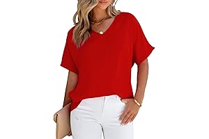 Blusas rojas para mujer: tops holgados de manga corta con cuello en...