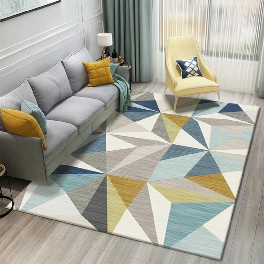 Alfombra de oficina geométrica y suave de 120x160cm en color amarillo para pasillo
