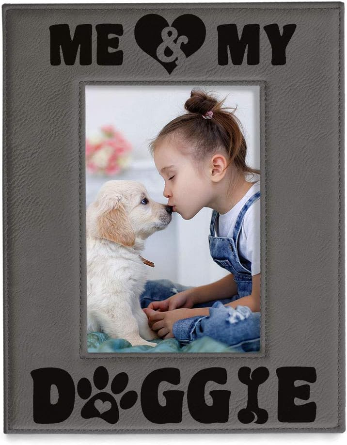 KATE POSH - Me & My Doggie Engraved Leather Picture Frame - Dog Lover, Puppy and Baby Gifts. My Best Friend, Dog Mom (5x7-Vertical)