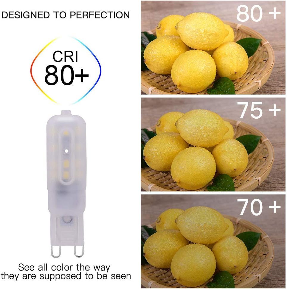 G9 LED Bulbs 6000K Daylight White 5W Dimmable Frosted Light Lamps 50W Halogen Equivalent 750 Lumen CRI >90Ra T4 G9 Bi-Pin Base 120V,6 Pack
