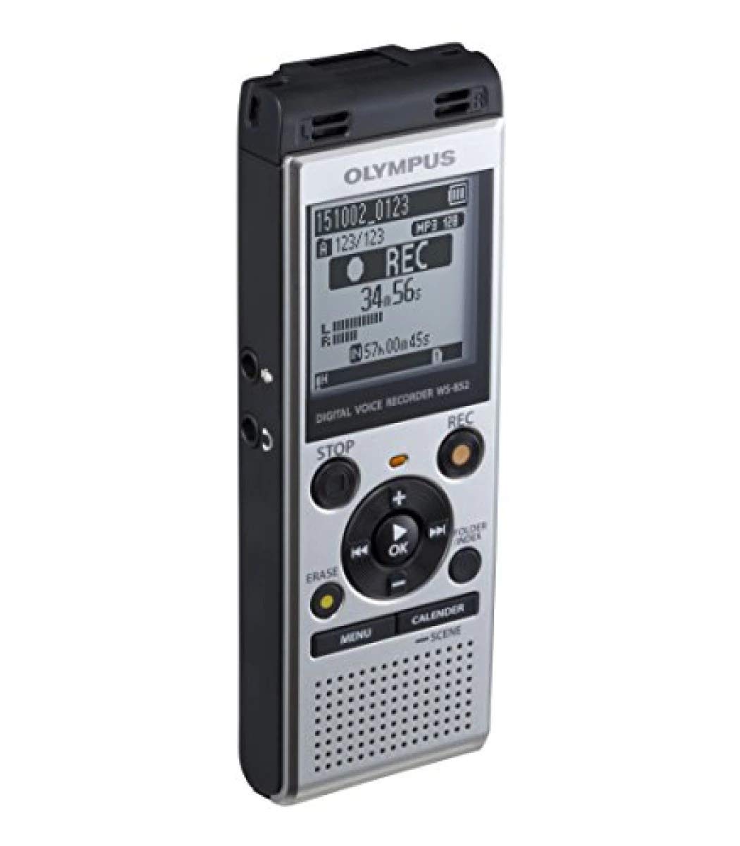 Olympus WS-852 hochwertiges digitales Sprachaufnahmegerät mit Stereomikrofonen, 7 Szenen, Kalendersuche, Direkt-USB, Sprachfilter, Low-Cut Filter, Rauschunterdrückung, eingebautem Ständer und 4 GB