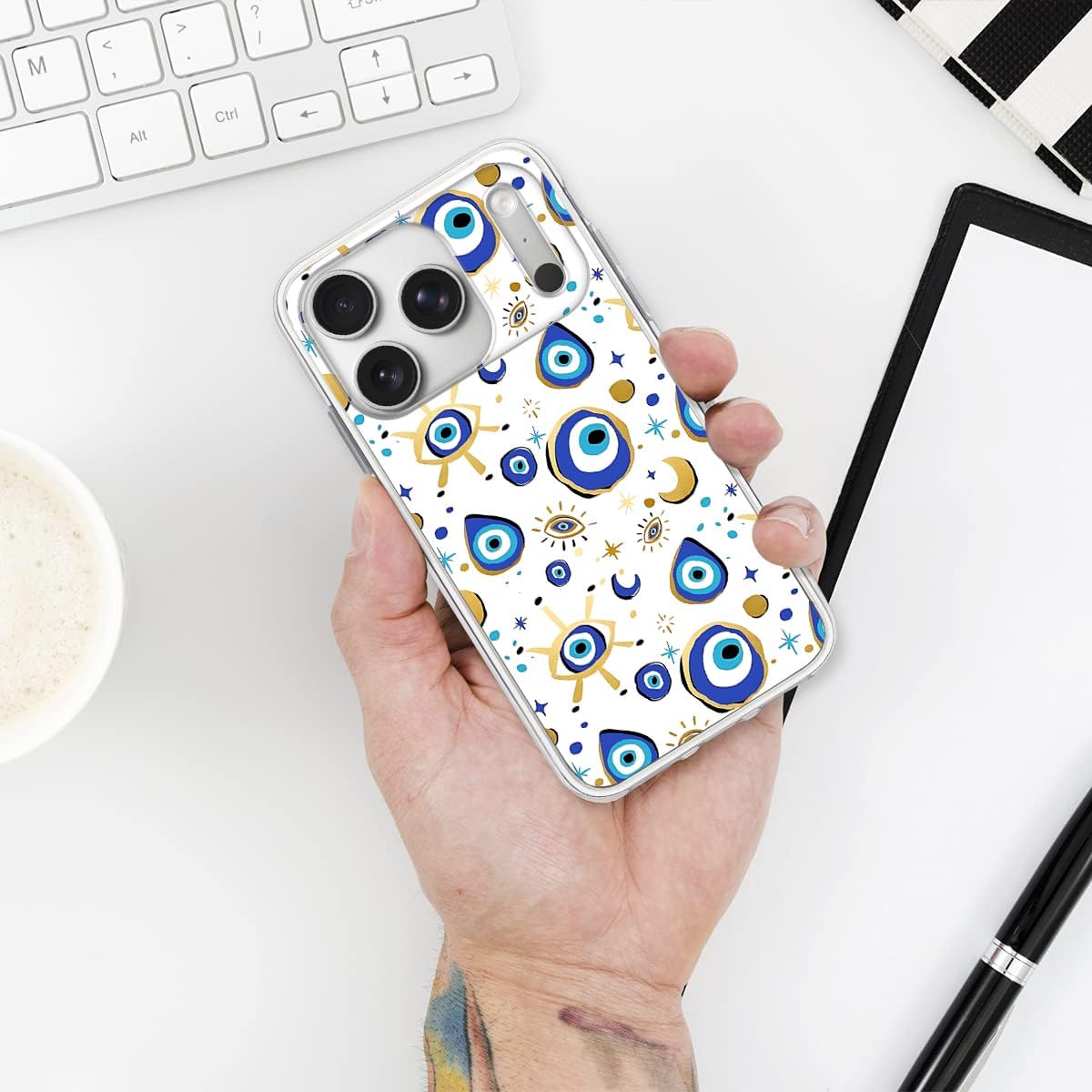 Compatible for iPhone 17 Pro Case, Fantasy Blue Gold Evil Eye Design Shockproof Soft TPU Slim Clear Case image 3